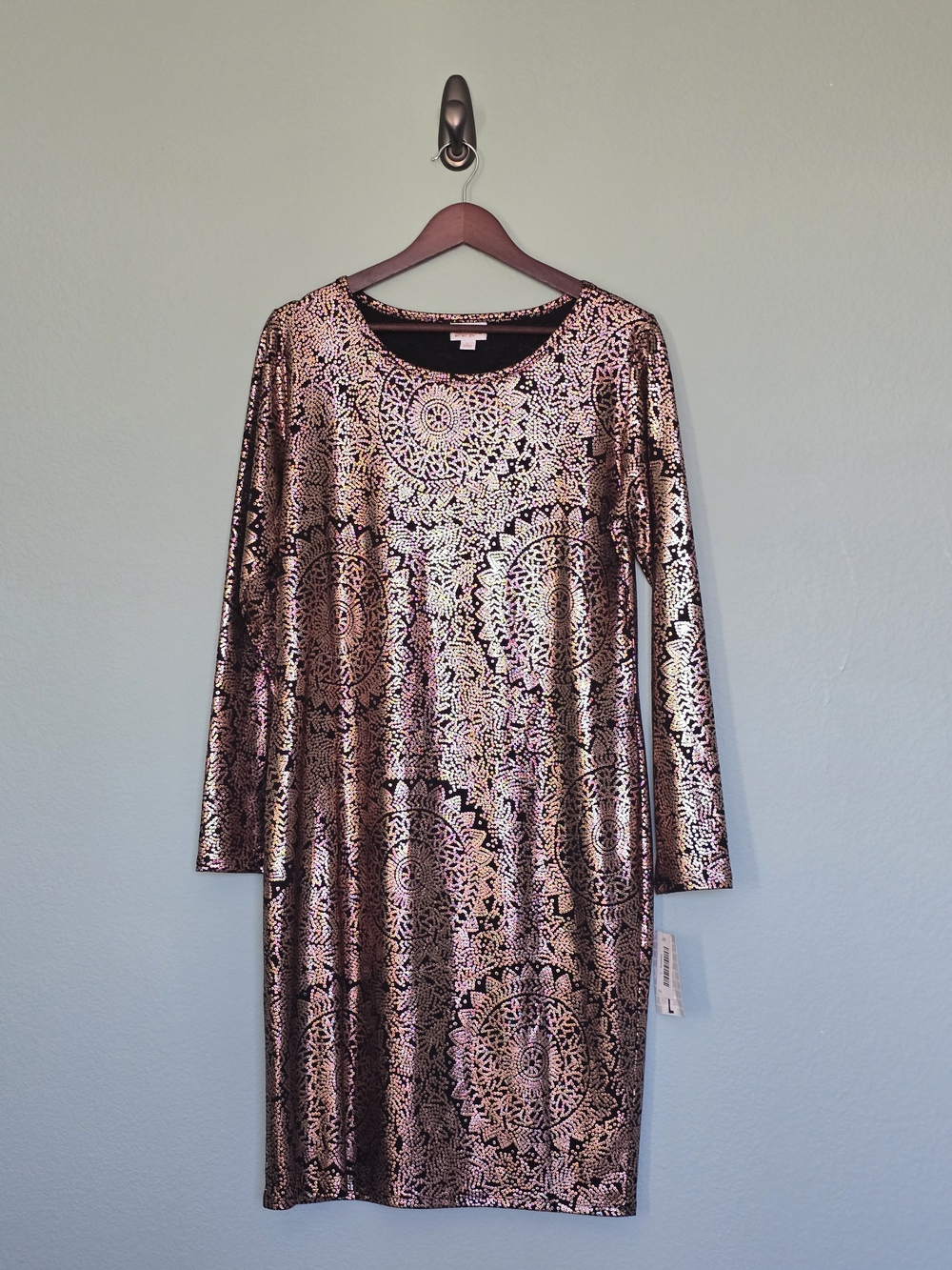 LuLaRoe Metallic Copper and Black Long Sleeve Dress